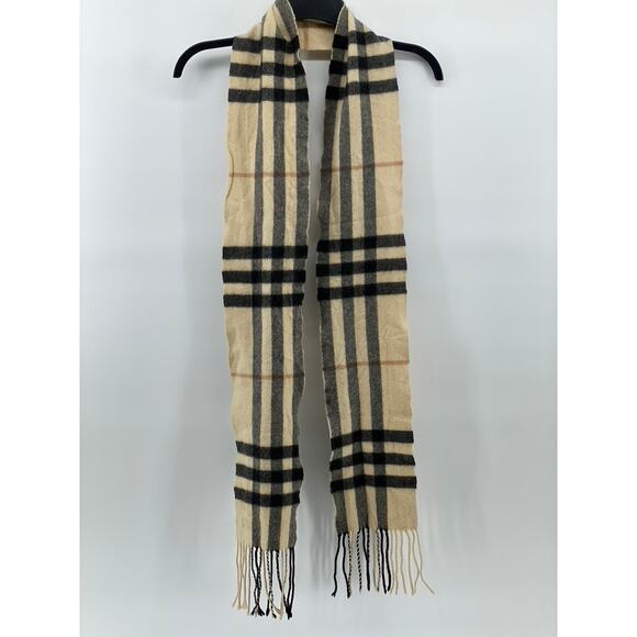 BURBERRY Unisex Adult Beige-Black Plaid Cashmere Fringe Scarf SZ OS - Picture 1 of 9